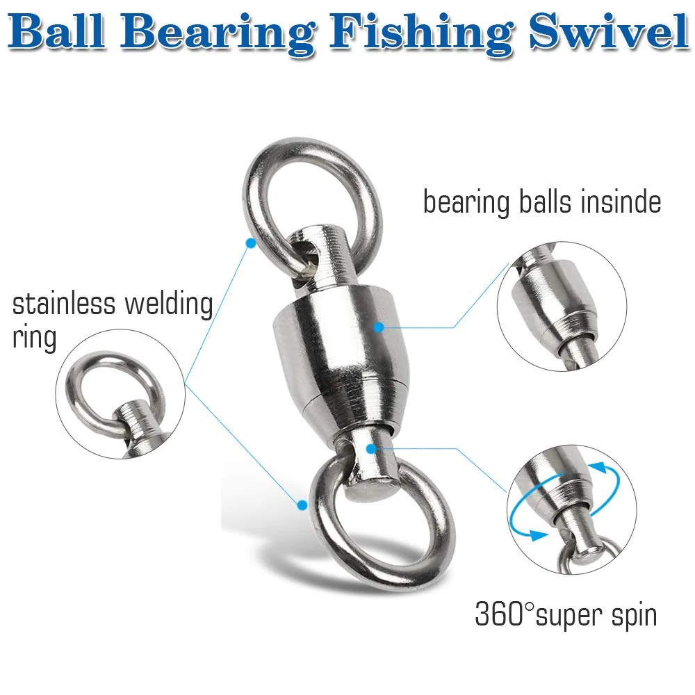 Girelle con Cuscinetti a Sfera Connettore ad Alta Resistenza Acciaio Inossidabile Anelli Saldati Solidi Canne girevoli Pesca d'Acqua Dolce in Acqua salata