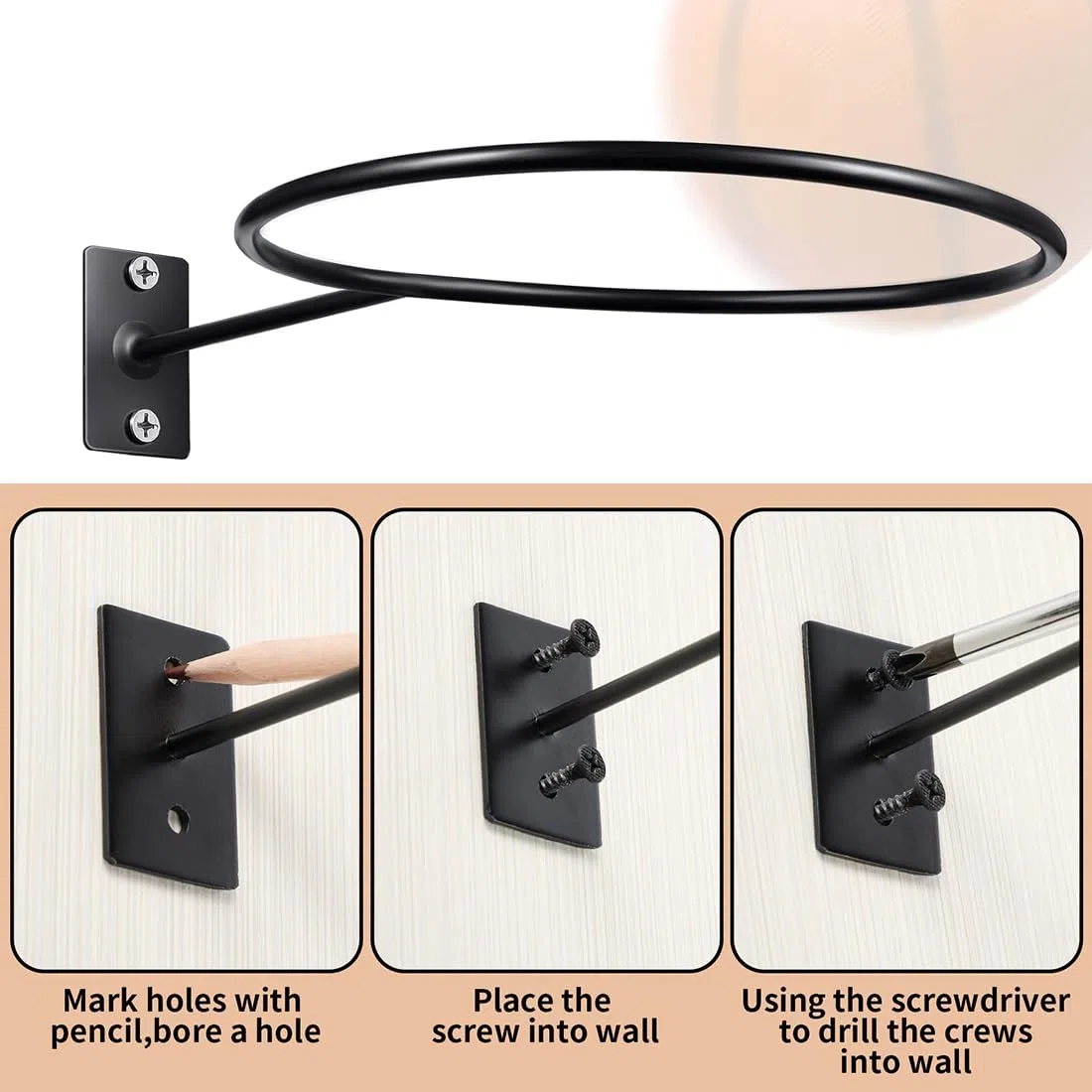 HONGECB 6 Supporti da Parete per Pallacanestro, Mensole Porta Palloni in Metallo con Viti, Portapalle Sportivo Universale, Porta Palloni da Muro per Pallacanestro, Calcio, Calcio, Pallavolo, Rugby