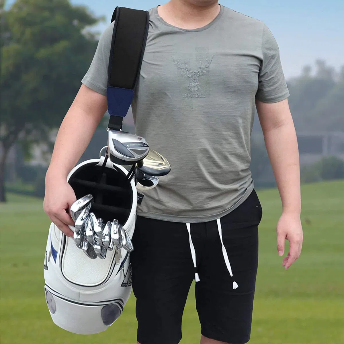 Tracolla Regolabile per Sacca da Golf, Cinghie Regolabili Imbottite Singole, Tracolla Universale per Zaino da Golf con Due Ganci in Metallo