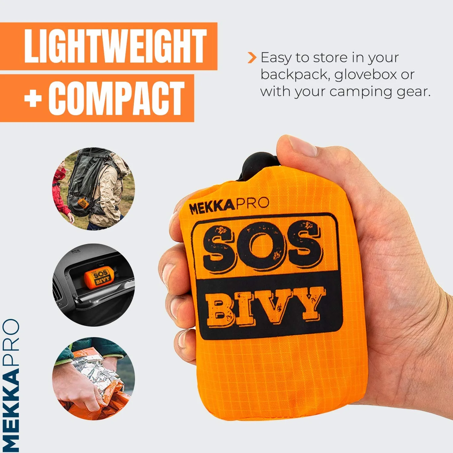 Coperta Termica Emergenza MEKKAPRO in Mylar Extra Spesso con Fischietto di Sopravvivenza – Sacco Bivacco Arancione per Survival Kit