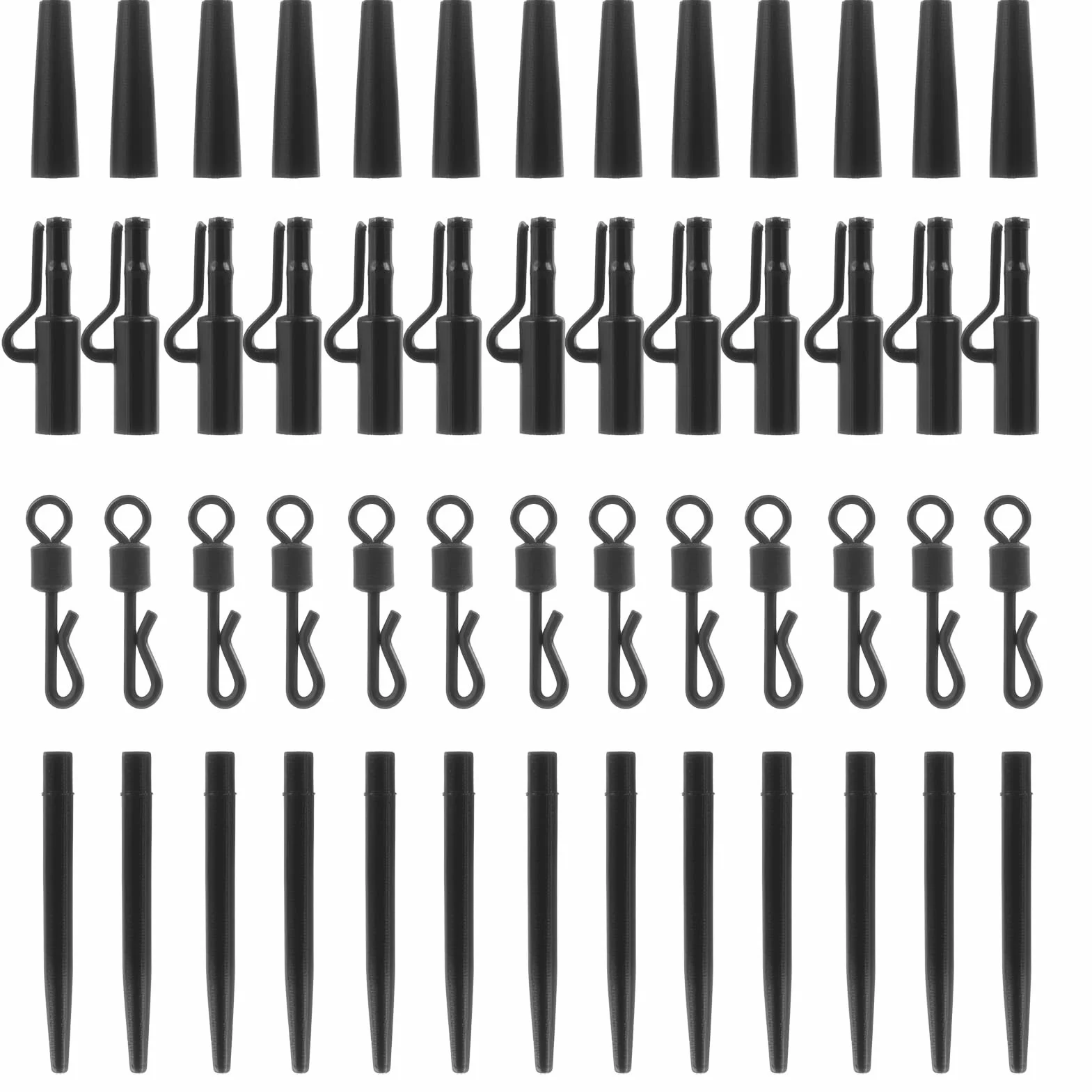 Kit Da 60 Pezzi Per La Pesca Alla Carpa - Clip Di Piombo, Manicotti Anti-Groviglio, Girelle A Cambio Rapido E Gambi In Gomma, Accessori Completi Per Principianti E Pescatori Esperti (Nero)