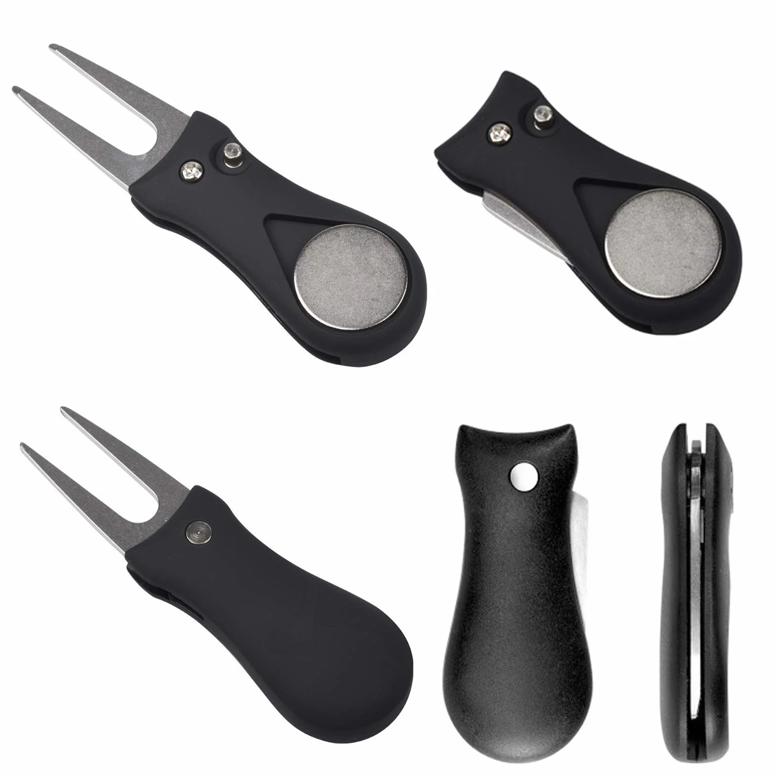 Wohlstand 2 Pz Forcelle da Golf,Strumento di Riparazione Divot da Golf,Forchetta Golf in Acciaio Inossidabile con Marcatore di Palline Magnetico,Pieghevole Forchetta da Golf per Riparazione Golfista