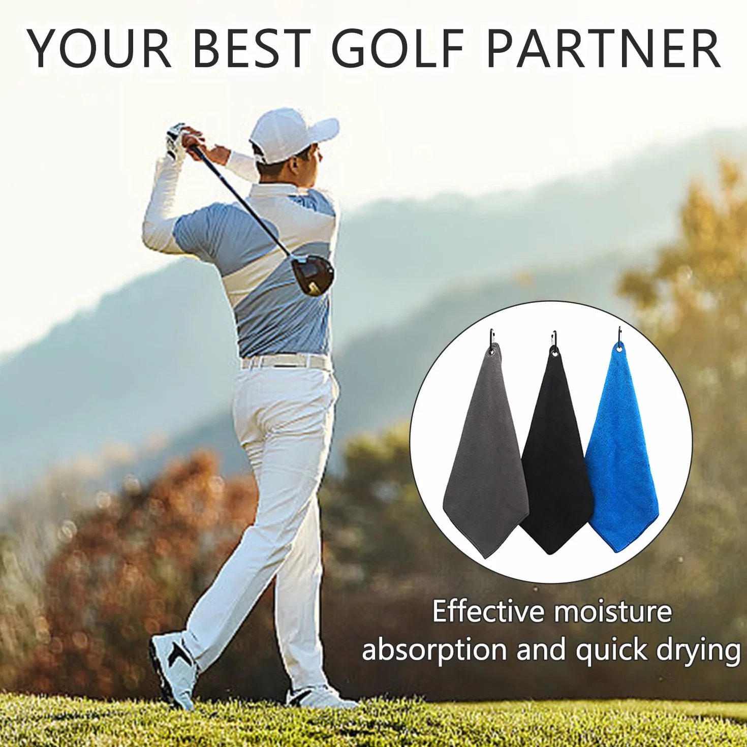 3 Pezzi Asciugamano da Golf in Microfibra con Moschettone, Asciugamano da Golf Ripiegabile, Molto Assorbente, per Palestra, Fitness, Corsa, Yoga, Sport All'Aria Aperta