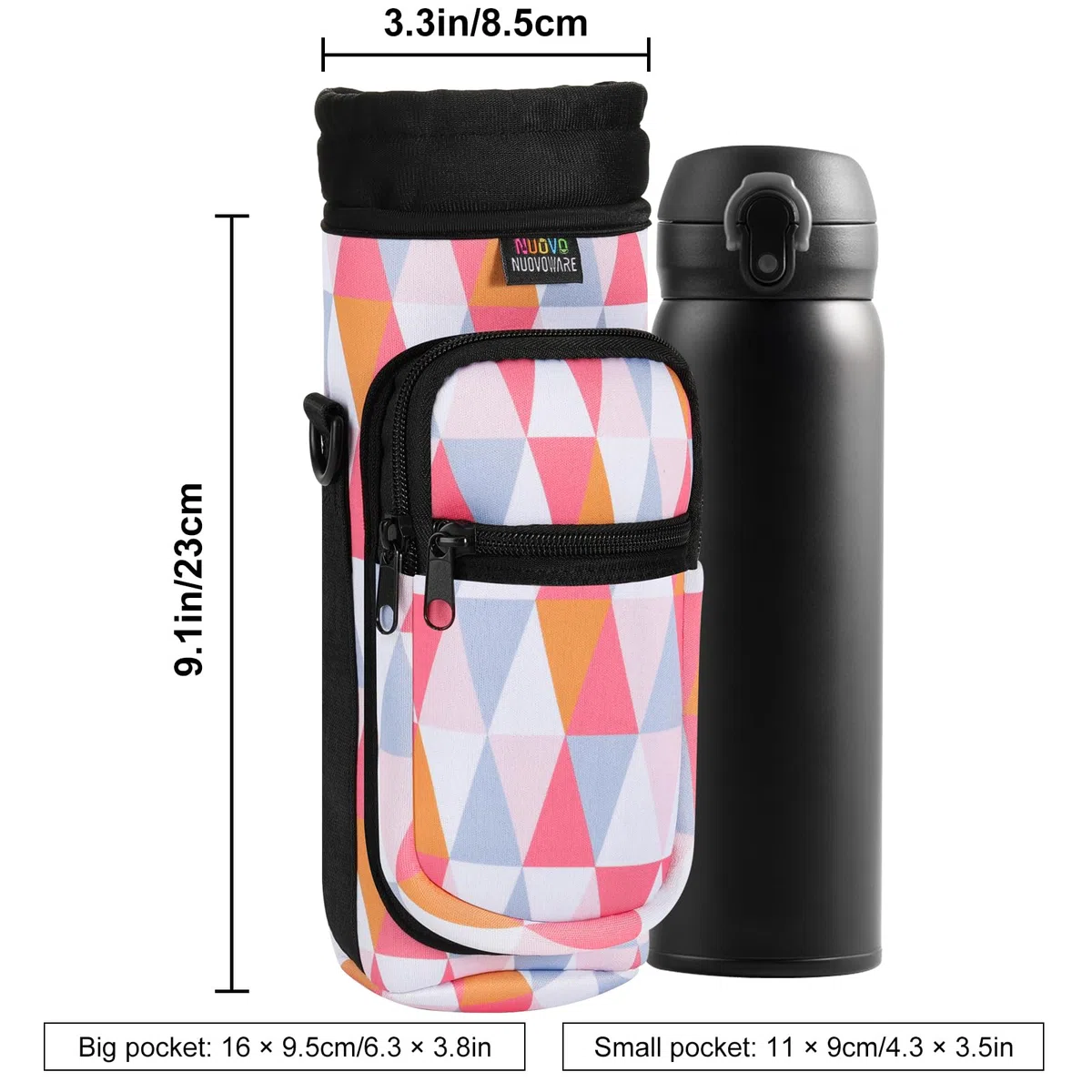 Nuovoware Borsa per Borraccia in Neoprene, 750ml/1000ml/1800ml Custodia per Bottiglia con Tracolla Regolabile Maniglia, Borsa Portatile Porta Borraccia Ciclismo da Escursionismo Campeggio