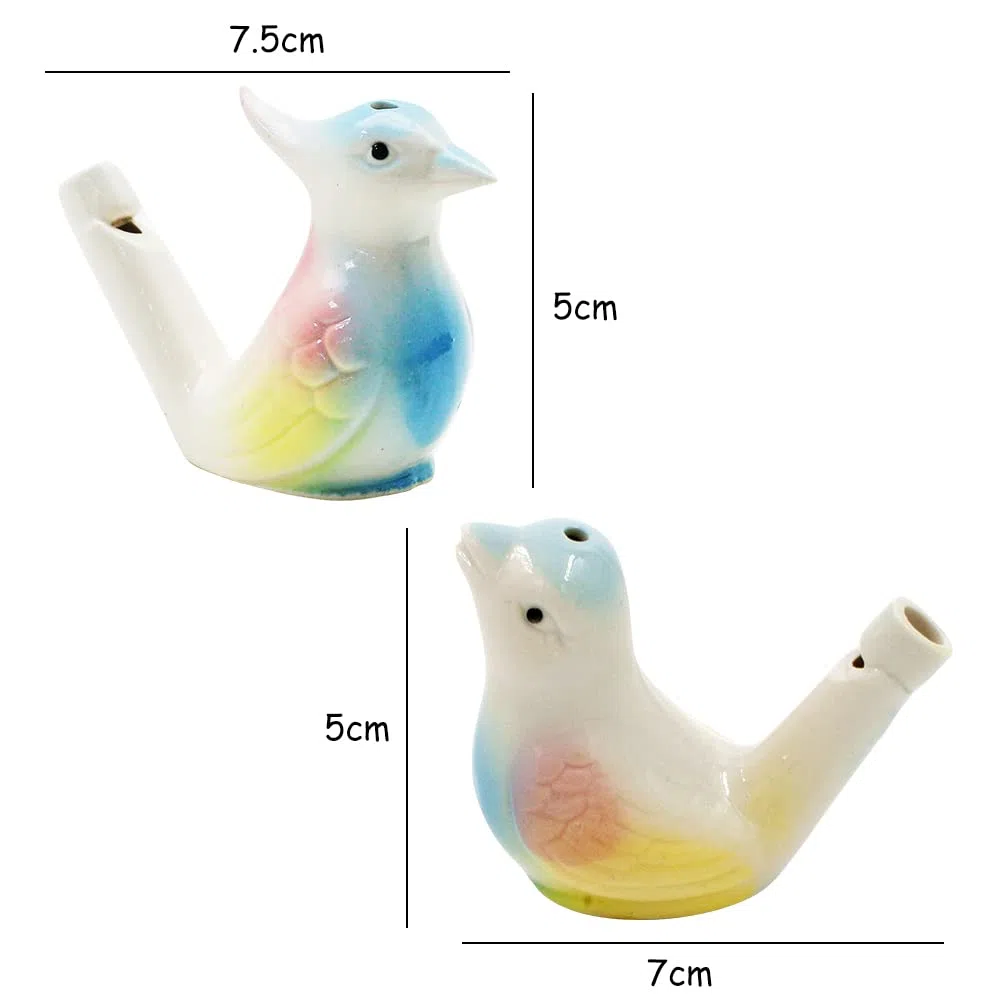 Fischietto per uccelli in ceramica, per bambini, set di narghilè per uccelli, fatto a mano, in ceramica, con acqua, riempibile, regalo per bambini, 2 pezzi