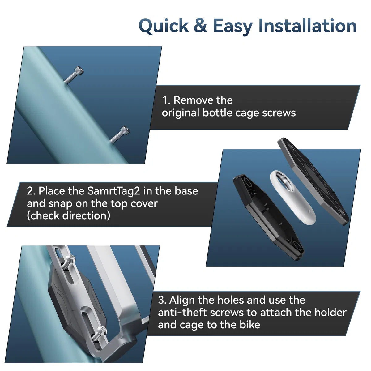 Supporto per bicicletta SmartTag2, nascosto sotto il portabottiglie con viti di sicurezza, impermeabile e antifurto, per Samsung Galaxy Smart Tag2, con attrezzi inclusi