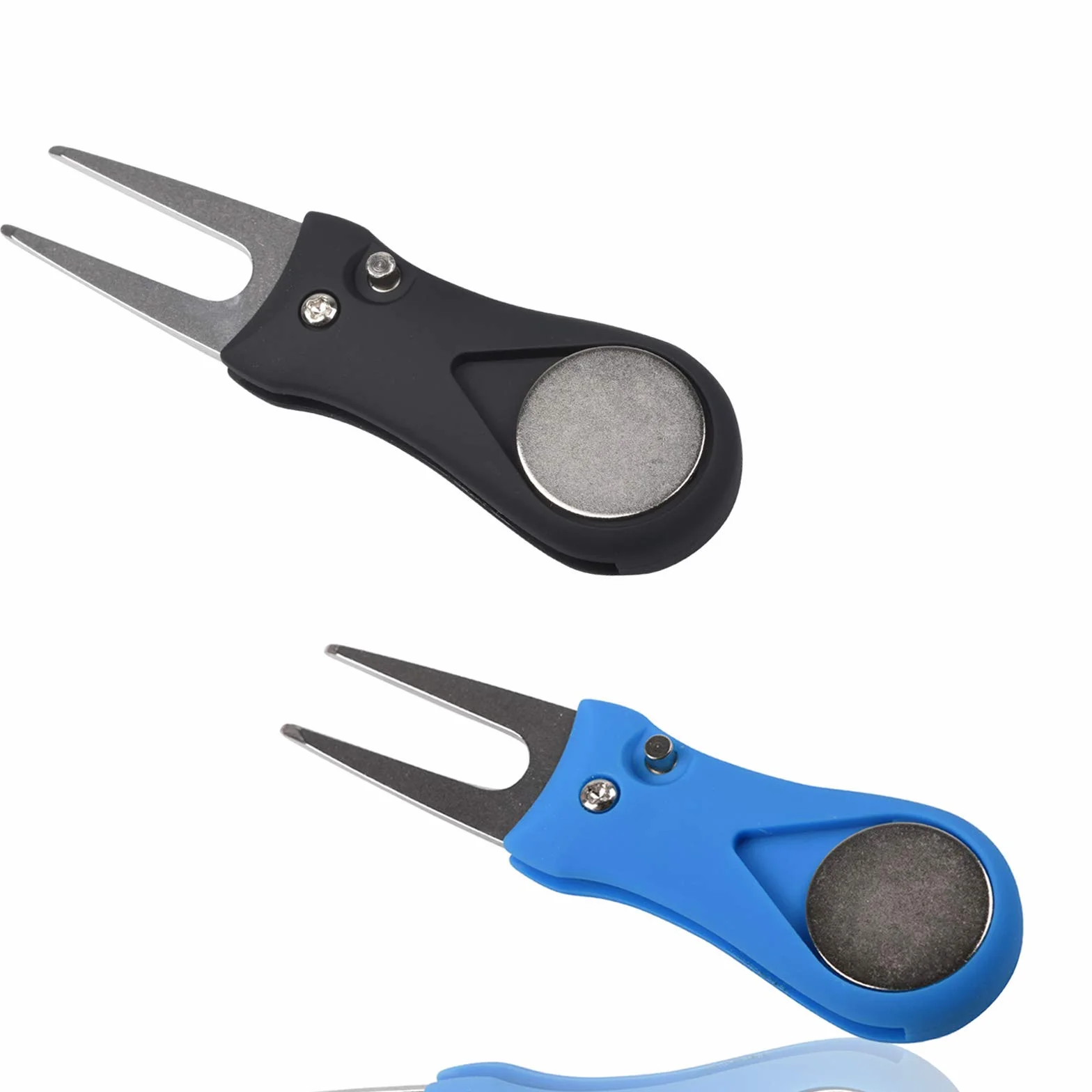 Wohlstand 2 Pz Forcelle da Golf,Strumento di Riparazione Divot da Golf,Forchetta Golf in Acciaio Inossidabile con Marcatore di Palline Magnetico,Pieghevole Forchetta da Golf per Riparazione Golfista