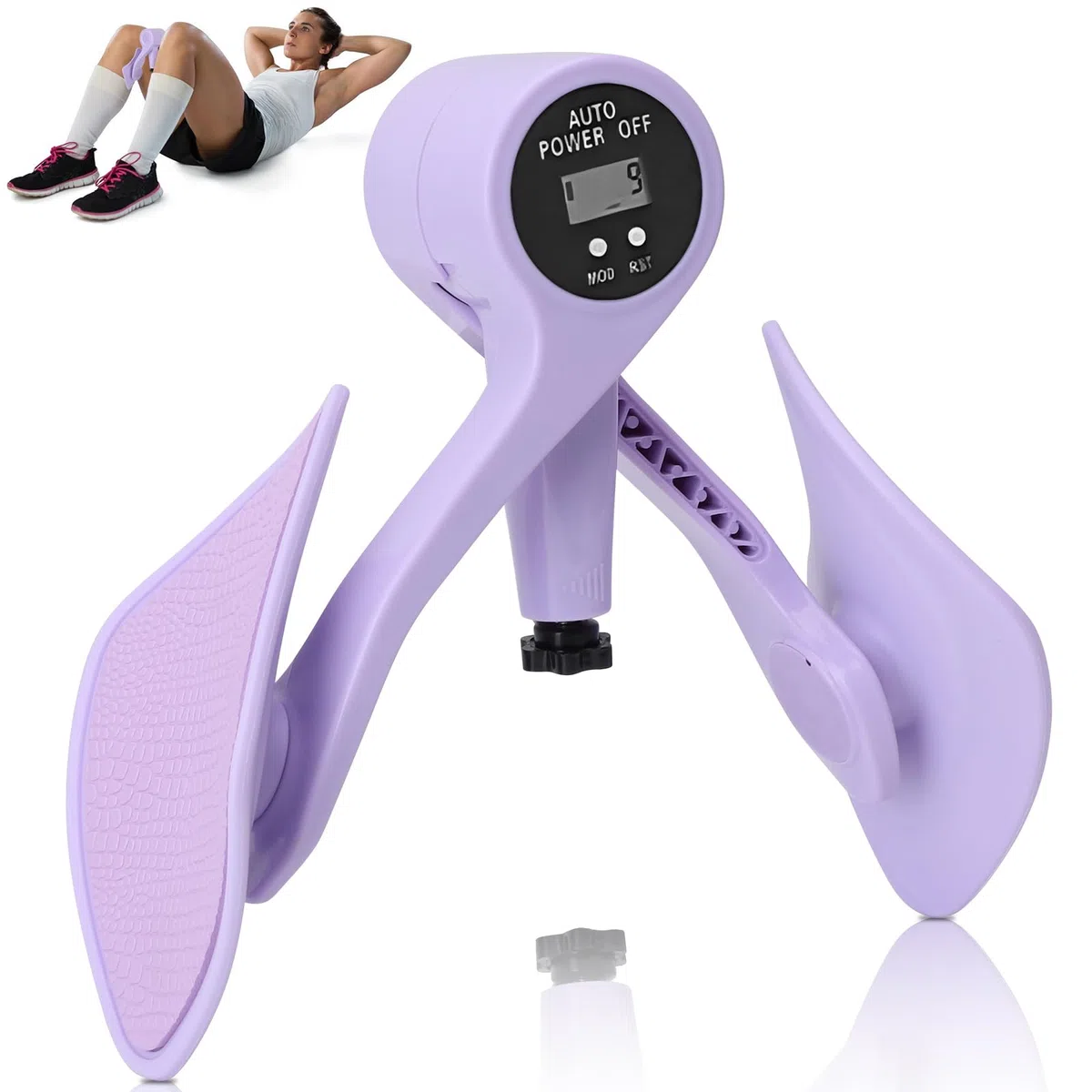 Attrezzature per esercizi interni coscia,Allenatore per pavimento pelvico donna resistenza regolabile contatore intelligente rotazione a 360 gradi Hip Pelvis Trainer per allenamento fitness viola