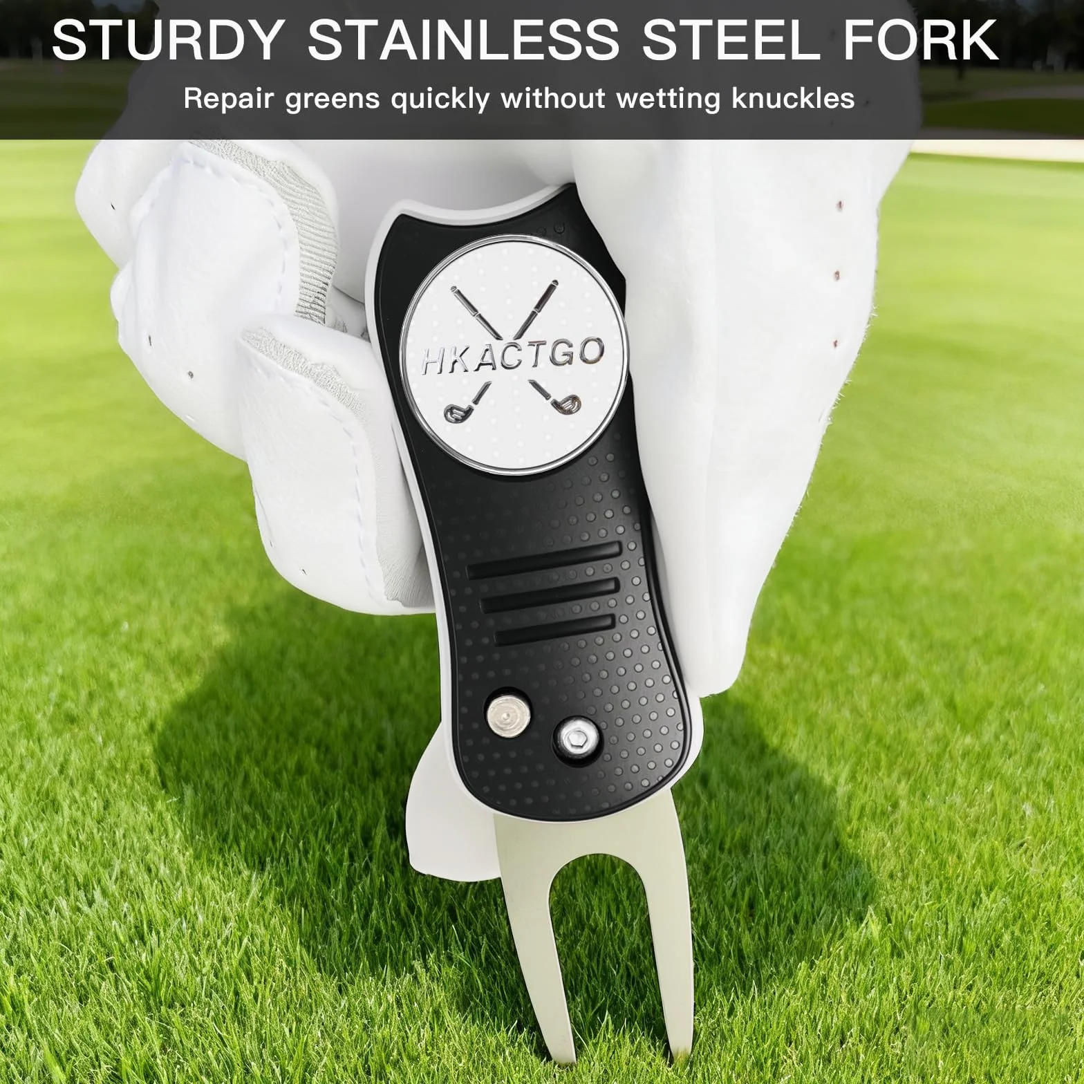 Strumento di Riparazione Divot da Golf in Acciaio Inossidabile 2 Strati Pieghevole con Marcatore