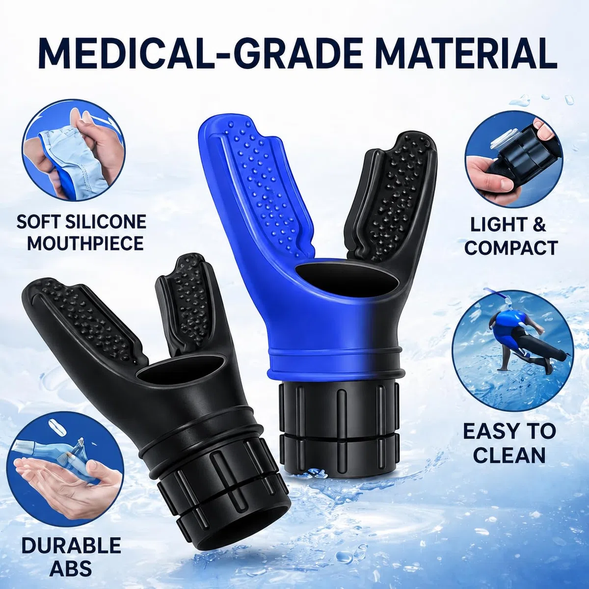 Allenatore Respiratorio Resistenza Regolabile | Respiratore Allenamento Polmoni | Breath Trainer Sport Fitness Yoga Nuoto | Esercizi Respirazione Diaframma Set 2 Pezzi Nero e Blu
