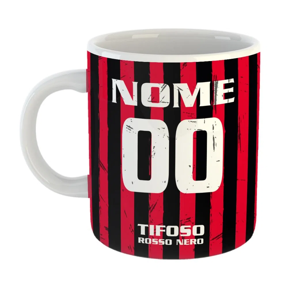 love print Tazza Tifoso Serie A in Ceramica Sport per Tifoso Calcio Milan, Personalizzato con Nome e Numero