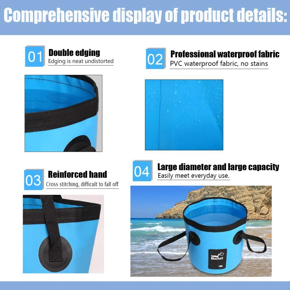 Secchio Pieghevole Benna pieghevole Portatile Multiuso(12L) Fit in Campeggio,la Pesca, Sport all'Aria Aperta, l'uso di casa, Auto Lavaggio Leggero e Facile da trasportare (blu)