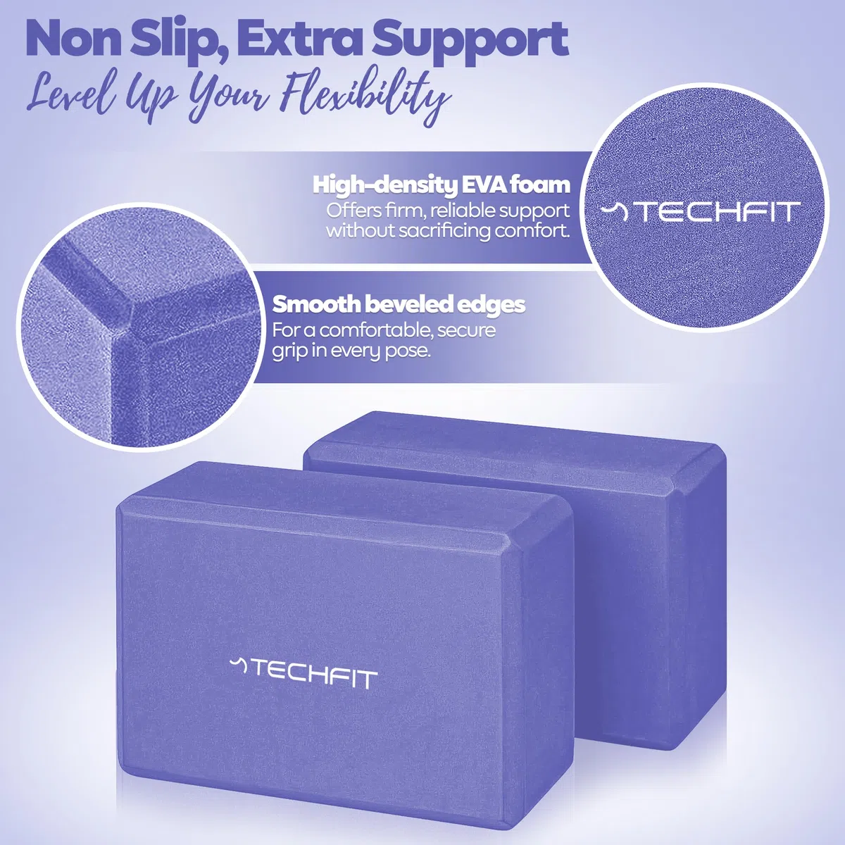 TechFit Mattoncino da Yoga in Schiuma EVA ad Alta Densità, Set da 2 Pezzi, Leggero e Antiscivolo, Supporto Ideale per Yoga, Pilates, Stretching, Dimensioni 23x15x7.6 cm, Grigio