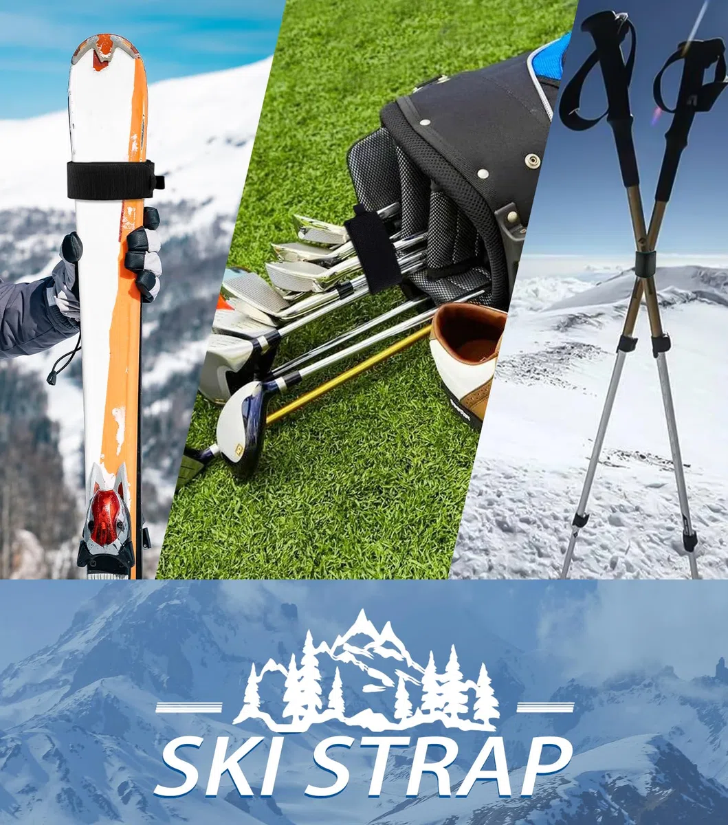 RIVIEVAL 2 Pezzi di Cinghie per Sci - Fascette per Il Trasporto di Sci Regolabili con Cuscinetti protettivi Antiscivolo | per Trasporto di Sci/Snowboard/Bastoncini | Imbottitura in Eva (Nero)