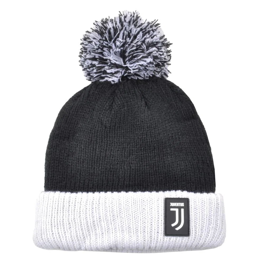 Cappello Ponpon Bicolore con Logo Juventus Applicato in Gomma. Prodotto Ufficiale Juventus 131413