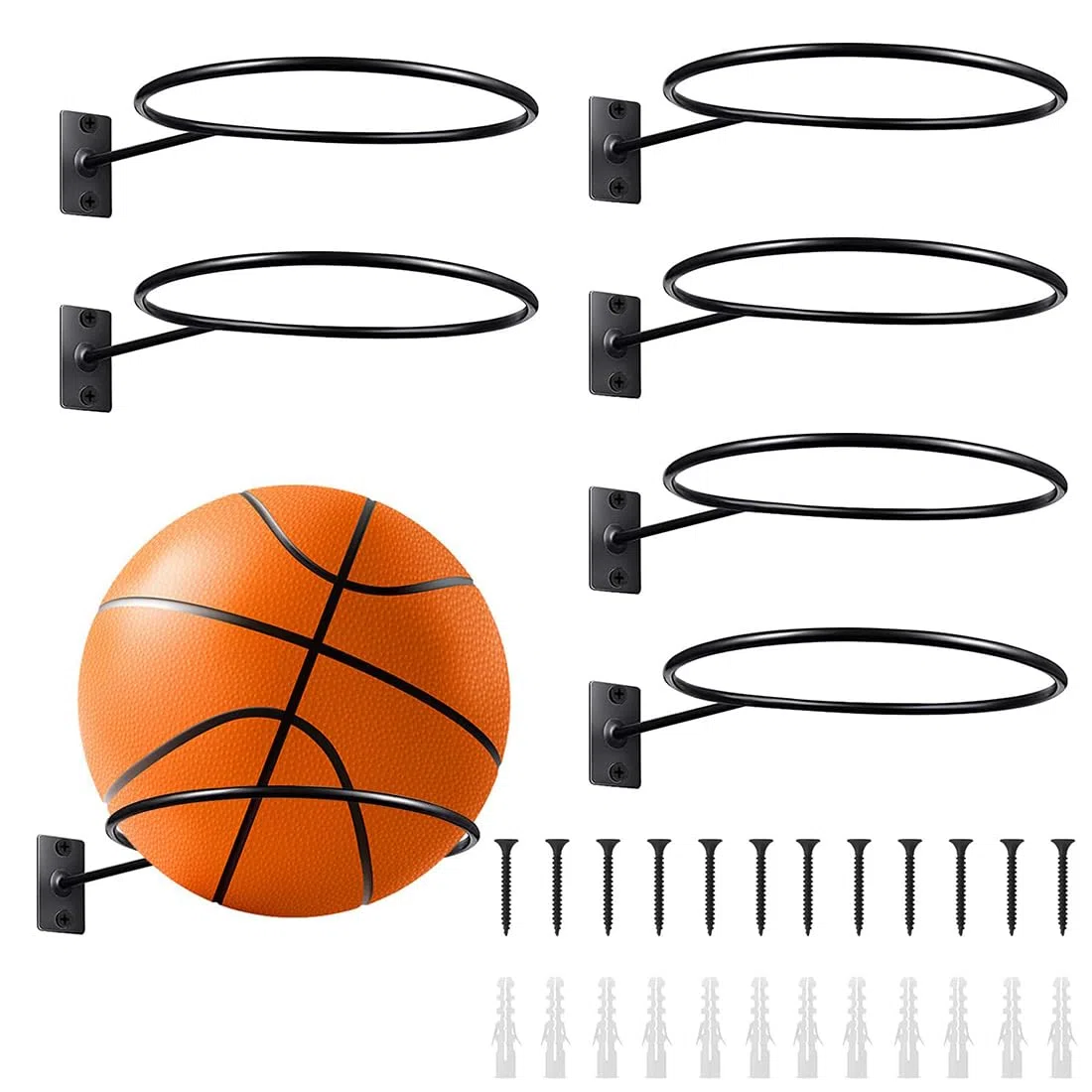 HONGECB 6 Supporti da Parete per Pallacanestro, Mensole Porta Palloni in Metallo con Viti, Portapalle Sportivo Universale, Porta Palloni da Muro per Pallacanestro, Calcio, Calcio, Pallavolo, Rugby