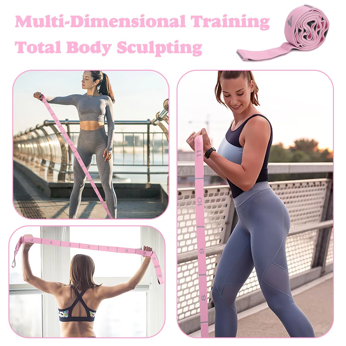 Fascia per esercizi Yoga Stretch Bande con 11 anelli- Bande di resistenza per yoga, pilates, danza e fitness, regolabile e durevole, per adulti