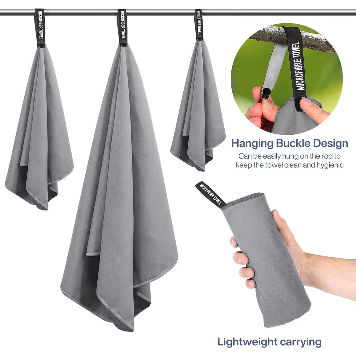 MOYKSRR Asciugamano Microfibra, Asciugamano in Microfibra 3 Set | 180x80cm+100x50cm+70x40cm, Asciugamani Palestra, Asciugamani in Asciugatura Rapida per Viaggi, Spiaggia, Yoga, Sauna(Grigio Scuro)