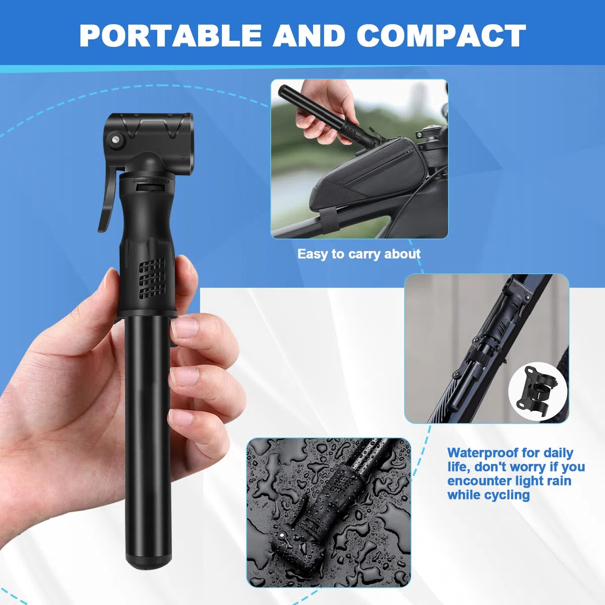 Pompa per Bicicletta, Pompa Bici con Tubo Nascosto, 100 PSI Pompa Bicicletta Universale Adatta per Valvola Presta Schrader, Portatile Pompa Bici per Corsa, Strada, MTB, Biciclette Bambini
