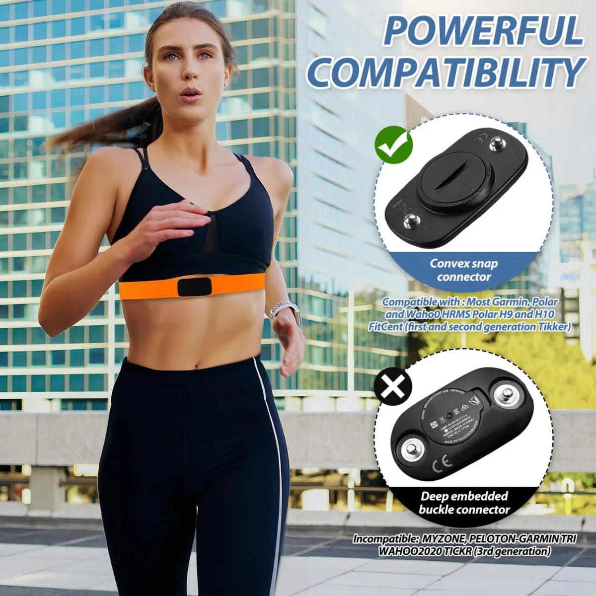 Fascia Cardio Toracica Regolabile 75-105 cm con Sensori Bluetooth ANT+ Compatibile con Polar H10 Wahoo Coospo Magene - Arancia Cintura Impermeabile per Corsa Ciclismo Allenamento Intenso