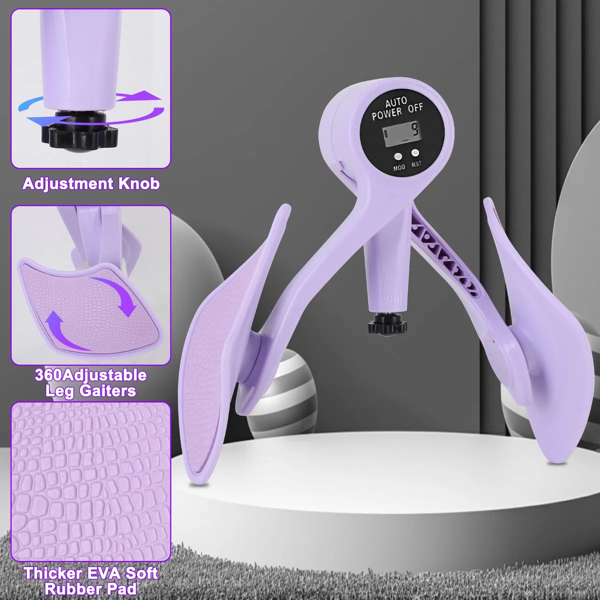 Attrezzature per esercizi interni coscia,Allenatore per pavimento pelvico donna resistenza regolabile contatore intelligente rotazione a 360 gradi Hip Pelvis Trainer per allenamento fitness viola