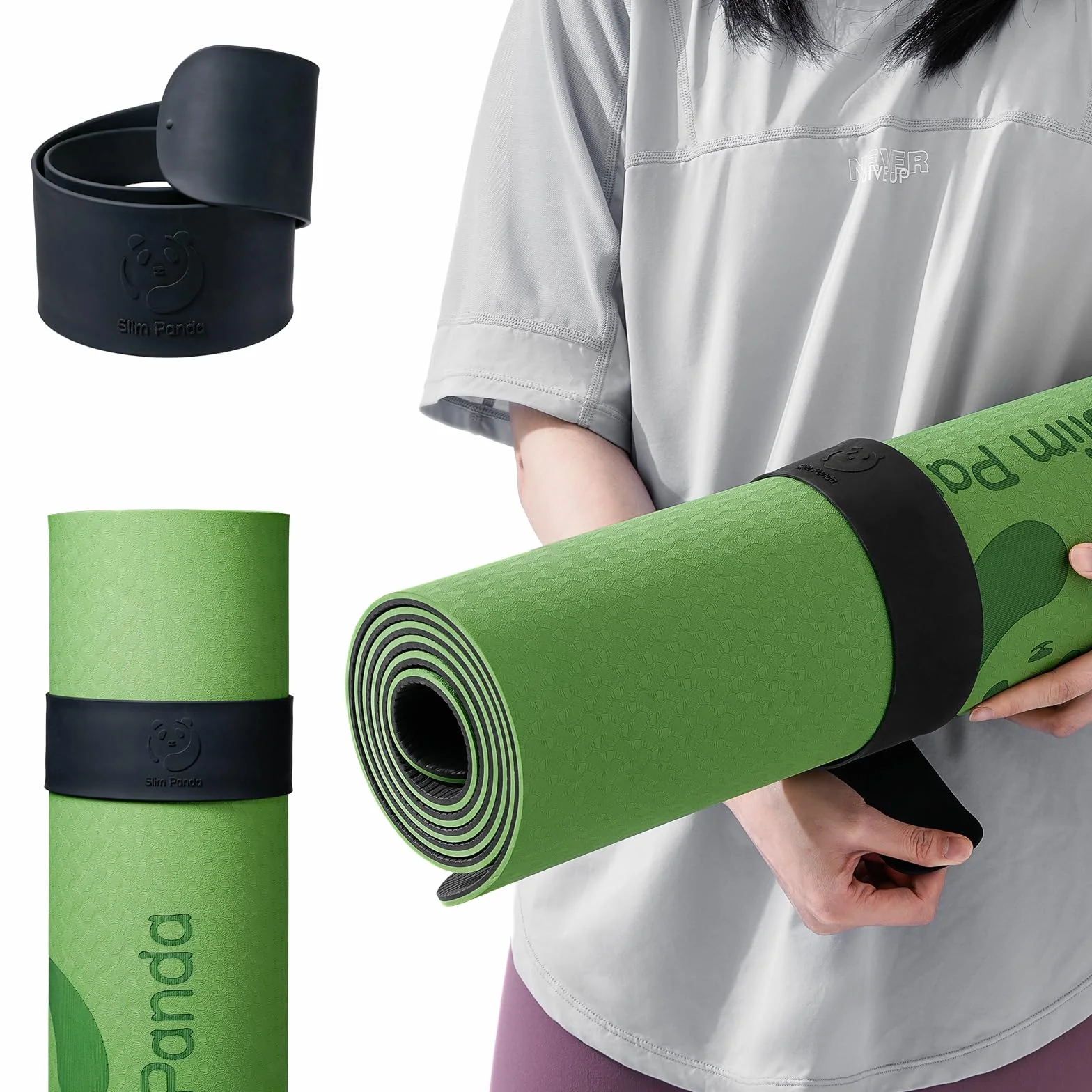 Slim Panda Fascia a Scatto per Tappetino Yoga - Avvolgimento Autoavvolgente in 1 Secondo, Cinghia Porta Materassino per Palestra e Viaggio, Tappetino Non Incluso