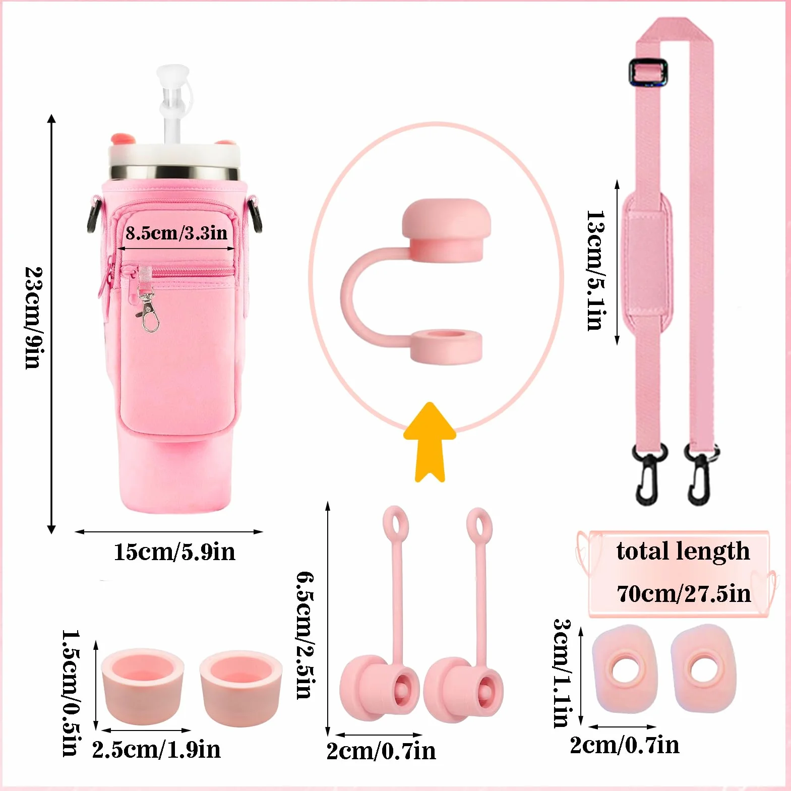 Borsa porta bottiglie d'acqua a tracolla con cinghia regolabile rosa