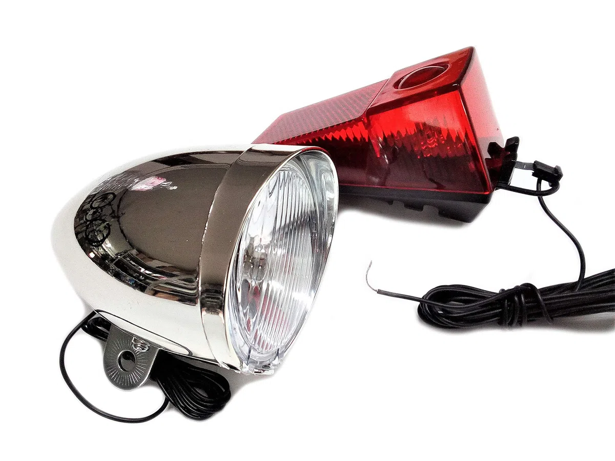 Luci Bicicletta Olanda Graziella Fanale Anteriore Cromato + Faro Stop Posteriore