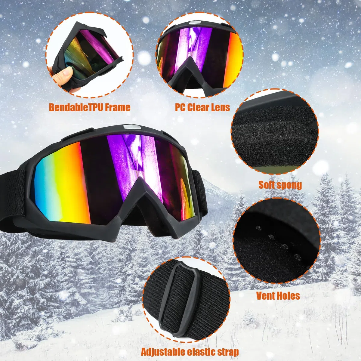Maschere da Sci, Occhiali da Moto, Occhiali Anti Nebbia e Protezione UV, per Attivit All'Aperto come Sci, per Uomini e Donne