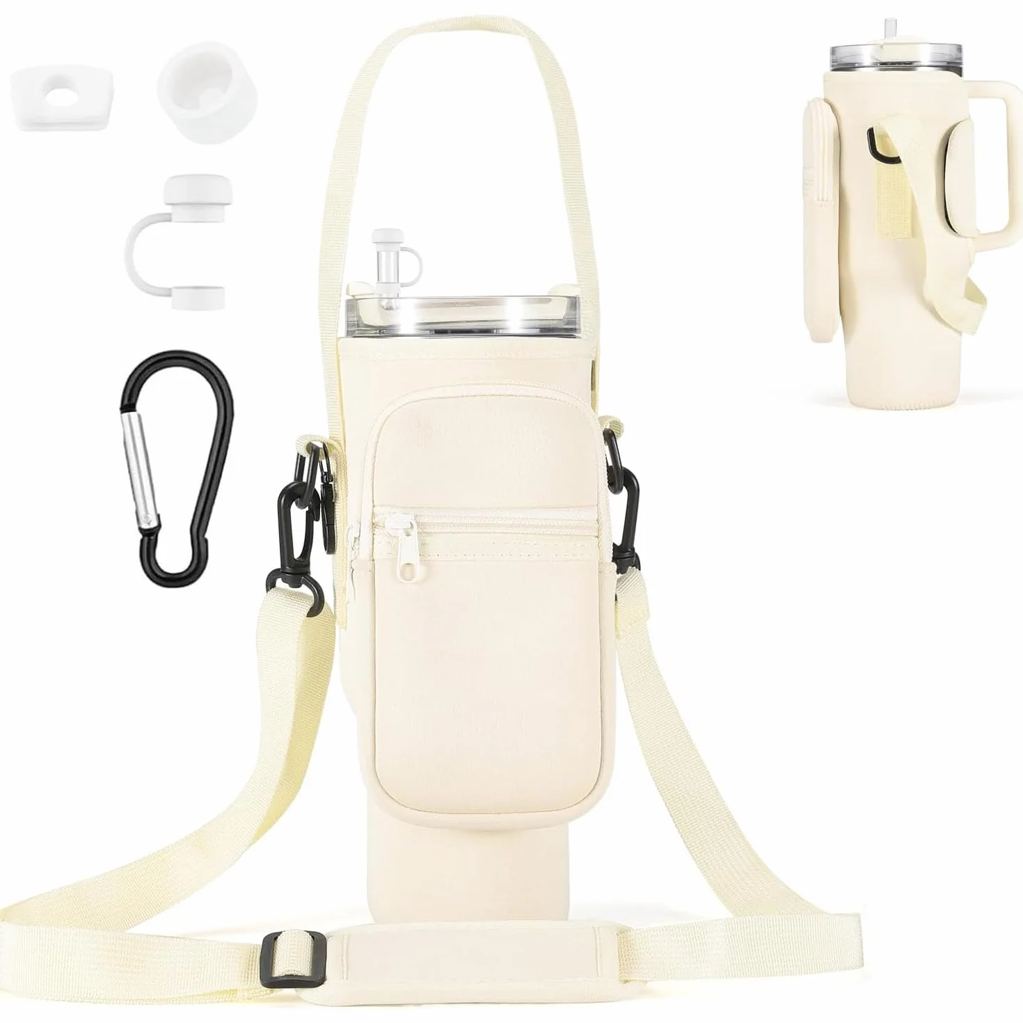 Borsa per Stanley Cup 1,2 l/40 oz Stanley Cup, borsa per l'acqua con scomparto per cellulare, moschettone e tracolla regolabile, per viaggi, escursioni, corsa, ciclismo