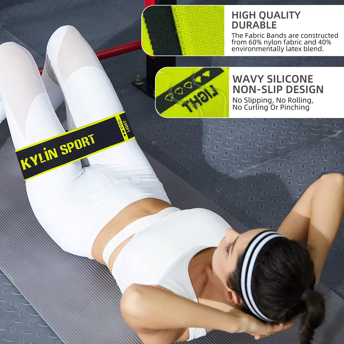 Fasce di resistenza in tessuto, fasce per allenamento per fianchi, per gambe e testa, per attivare glutei e coscia (set da 3)