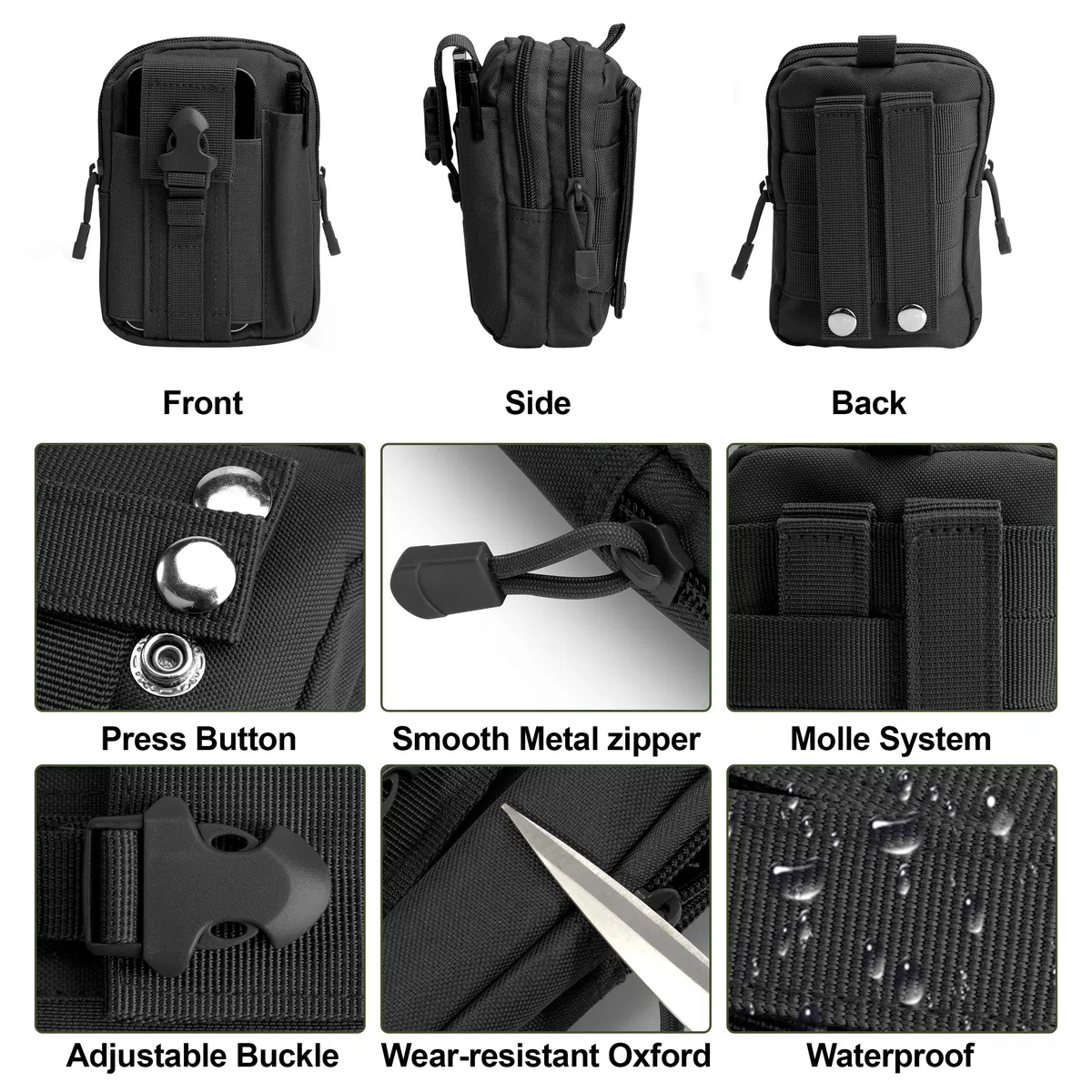 Marsupio Tattico Molle EDC Compatto Borsa Da Cintura Multiuso Marsupi Sportivo Esterno Per Escursionismo Campeggio Ciclismo Corsa Pesca, Nero