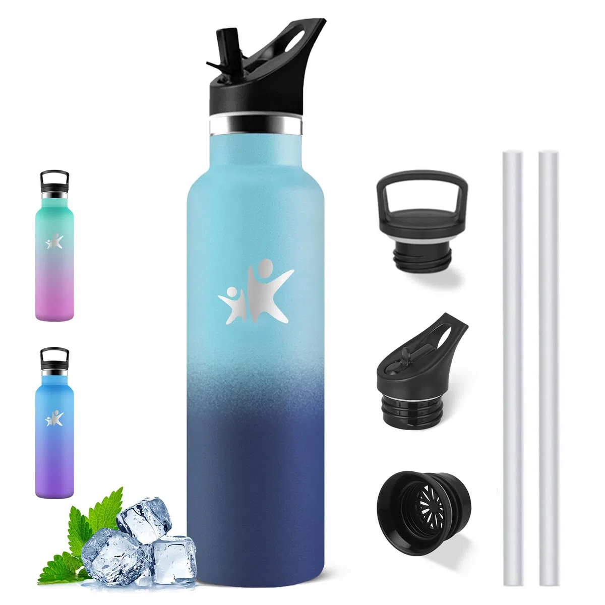 Borraccia Termica, Borraccia 1 litro, Senza BPA, Borracce con Cannuccia, Senza Perdite, Bottiglia Termica, Isolamento Sottovuoto, Borracce per Palestra, Lavoro, Trekking, Corsa, Pilates