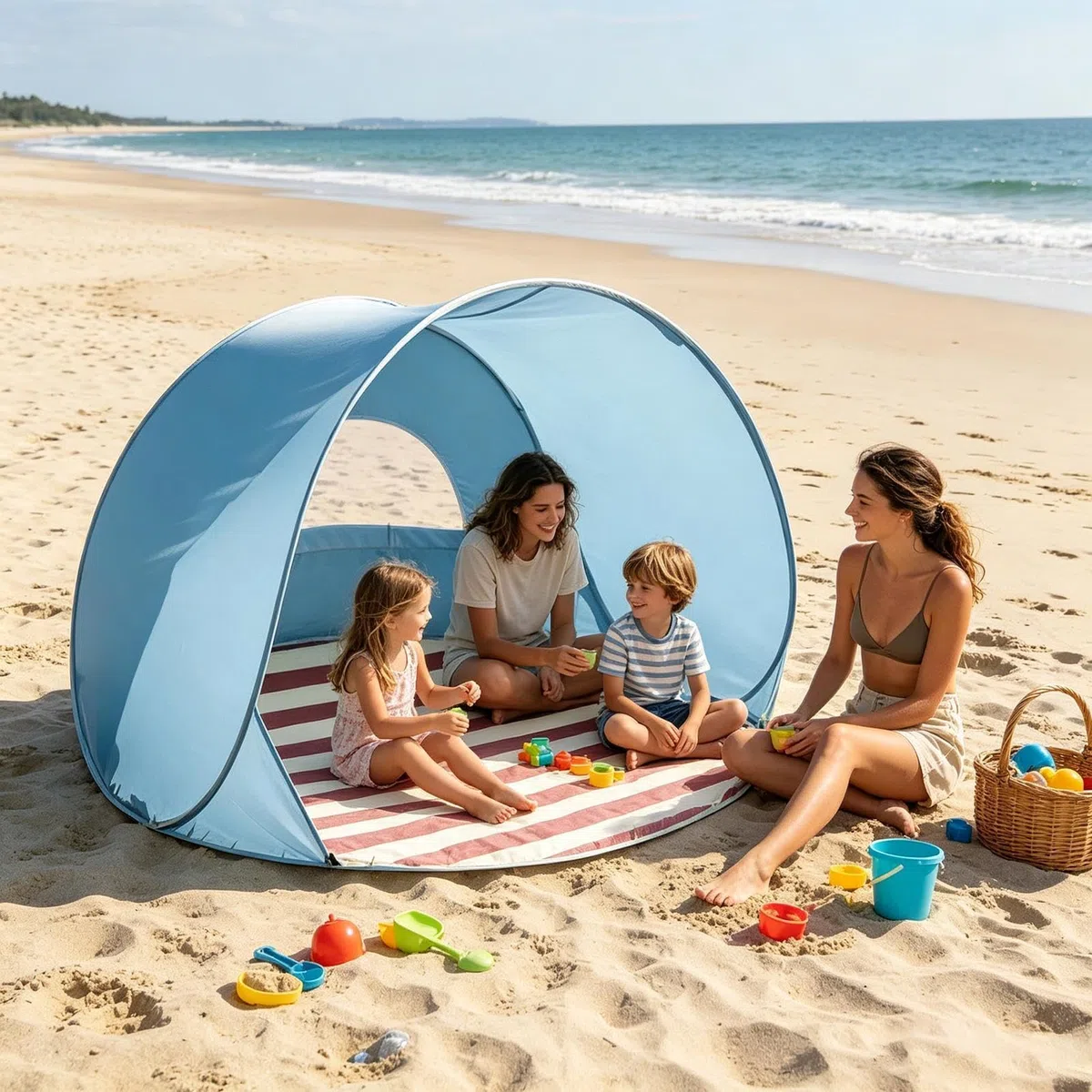 Tenda Da Spiaggia | Tenda Da Spiaggia Pop-up Con Protezione UV | Tende Parasole Portatile Pop-up Con Finestra Di Ventilazione E Custodia | Tende Parasole Da Esterno Ad Apertura Rapida (Blu)