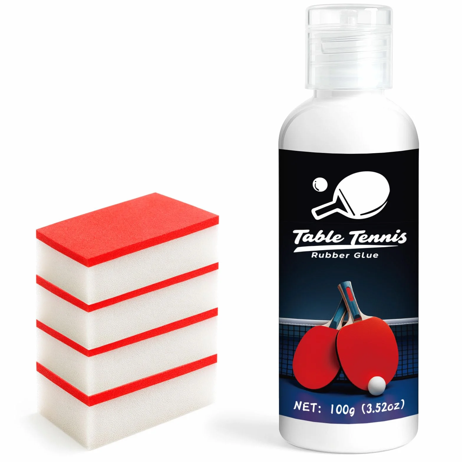 100ml Table Tennis Glue, Adatta Per l'assemblaggio di Racchette Table Tennis con Design in Spugna Elastica, Quattro Spazzole in Spugna Per una Facile Sostituzione Della Gomma Della Racchetta