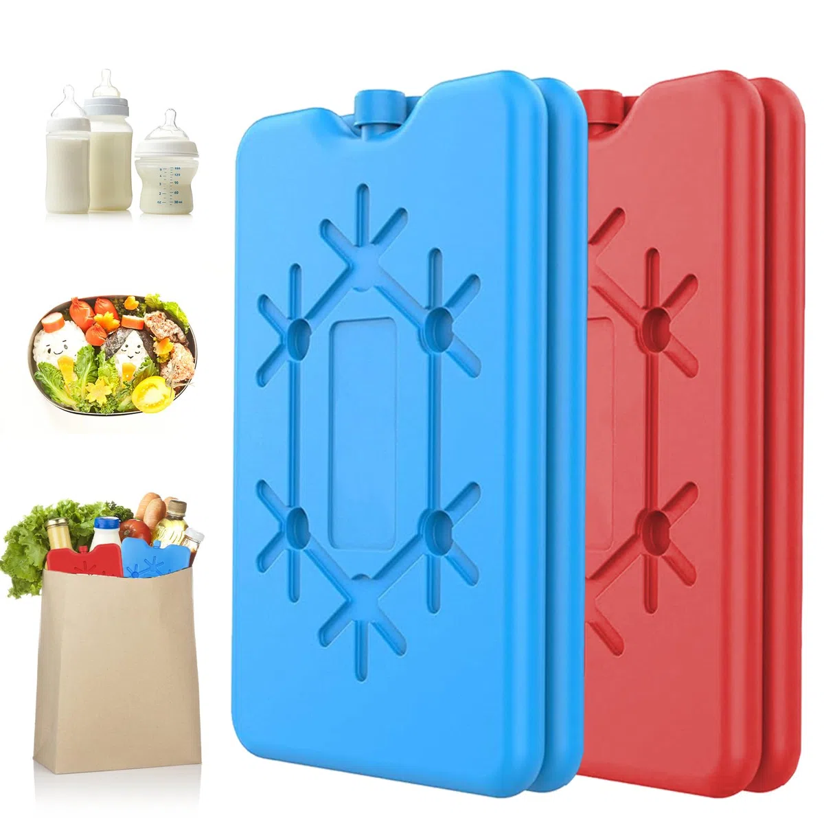 Set di 4 Ghiaccio per Borsa Termica, Elementi Refrigeranti, Borsa Frigo Possono Essere Utilizzati per Mantenere Il Cibo Fresco, Adatti per La Scuola e l'Uso All'Aperto (Blu-Rosso)