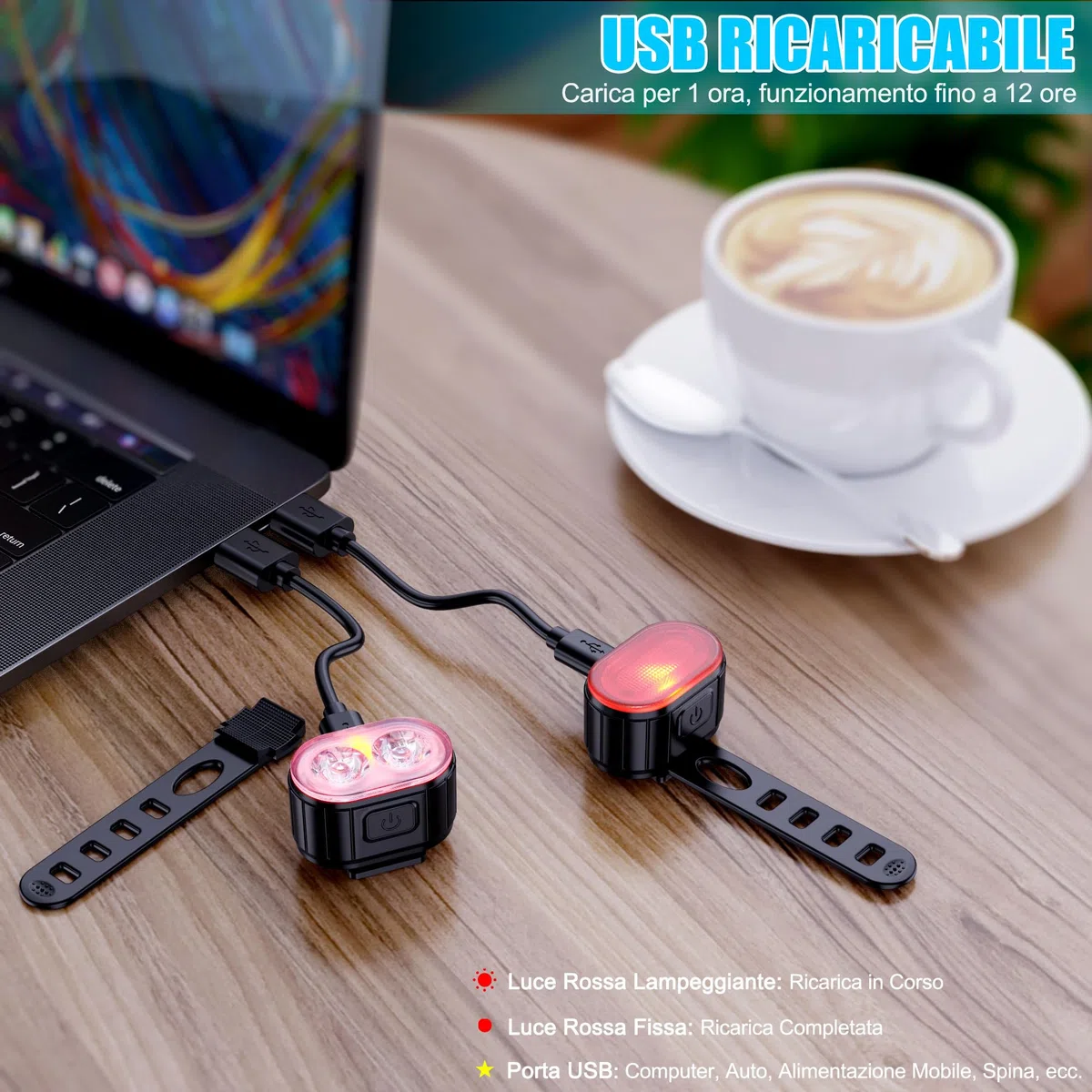 Luci Bicicletta Kit, Luci Anteriore e Posteriore per Bicicletta a LED, USB Ricaricabile IPX5 Impermeabili 4+6 Modalità,Disponibile per Uomini Donne, Bambini e Biciclette da Montagna e da Strada.