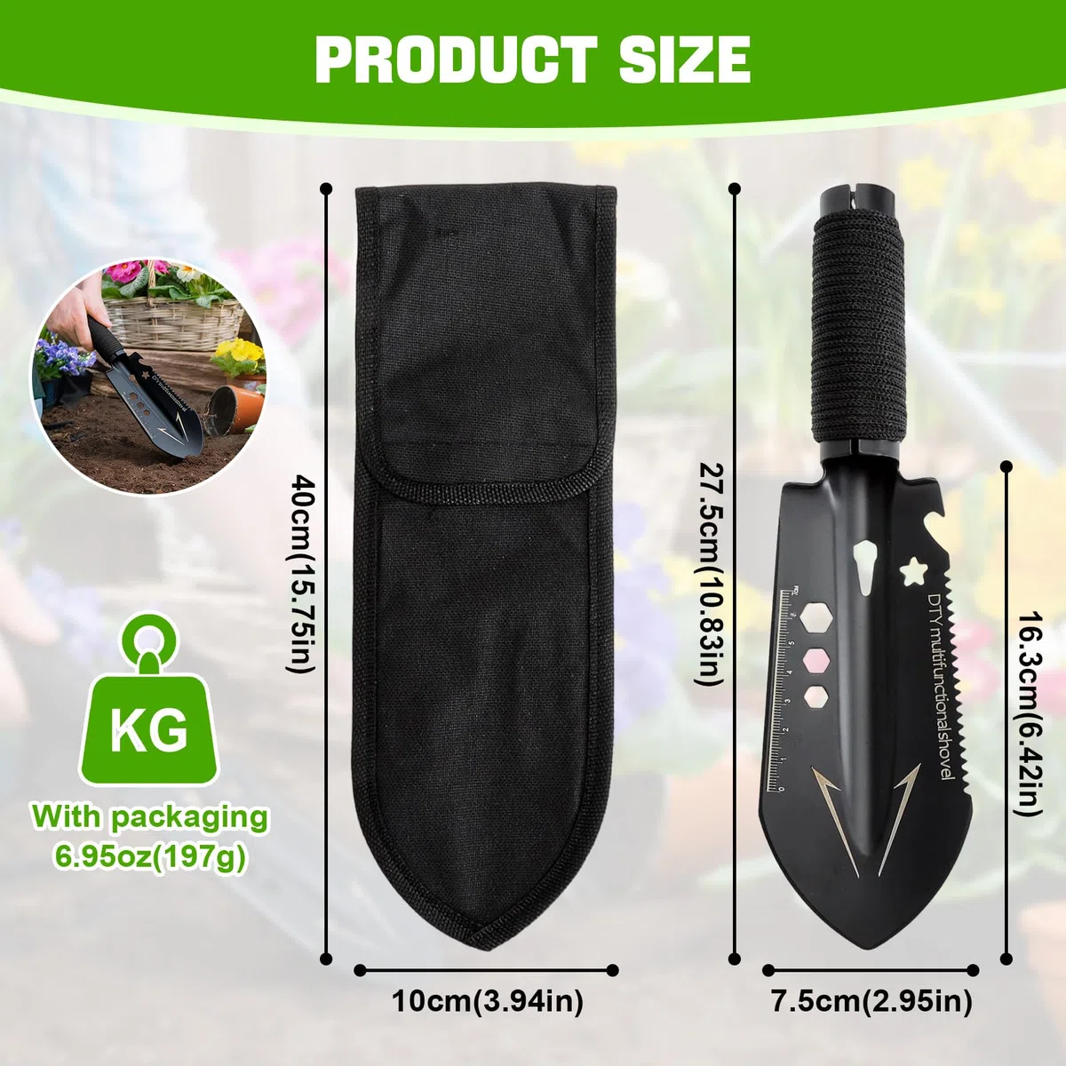 Vanga per Orto, Pala Campeggio 9 in 1 – Pala Portatile Leggera con Borsa per Giardinaggio, Campeggio, Escursionismo in Spiaggia e Sopravvivenza