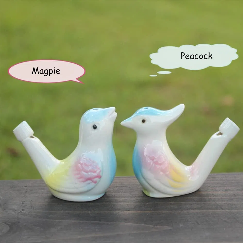 Fischietto per uccelli in ceramica, per bambini, set di narghilè per uccelli, fatto a mano, in ceramica, con acqua, riempibile, regalo per bambini, 2 pezzi
