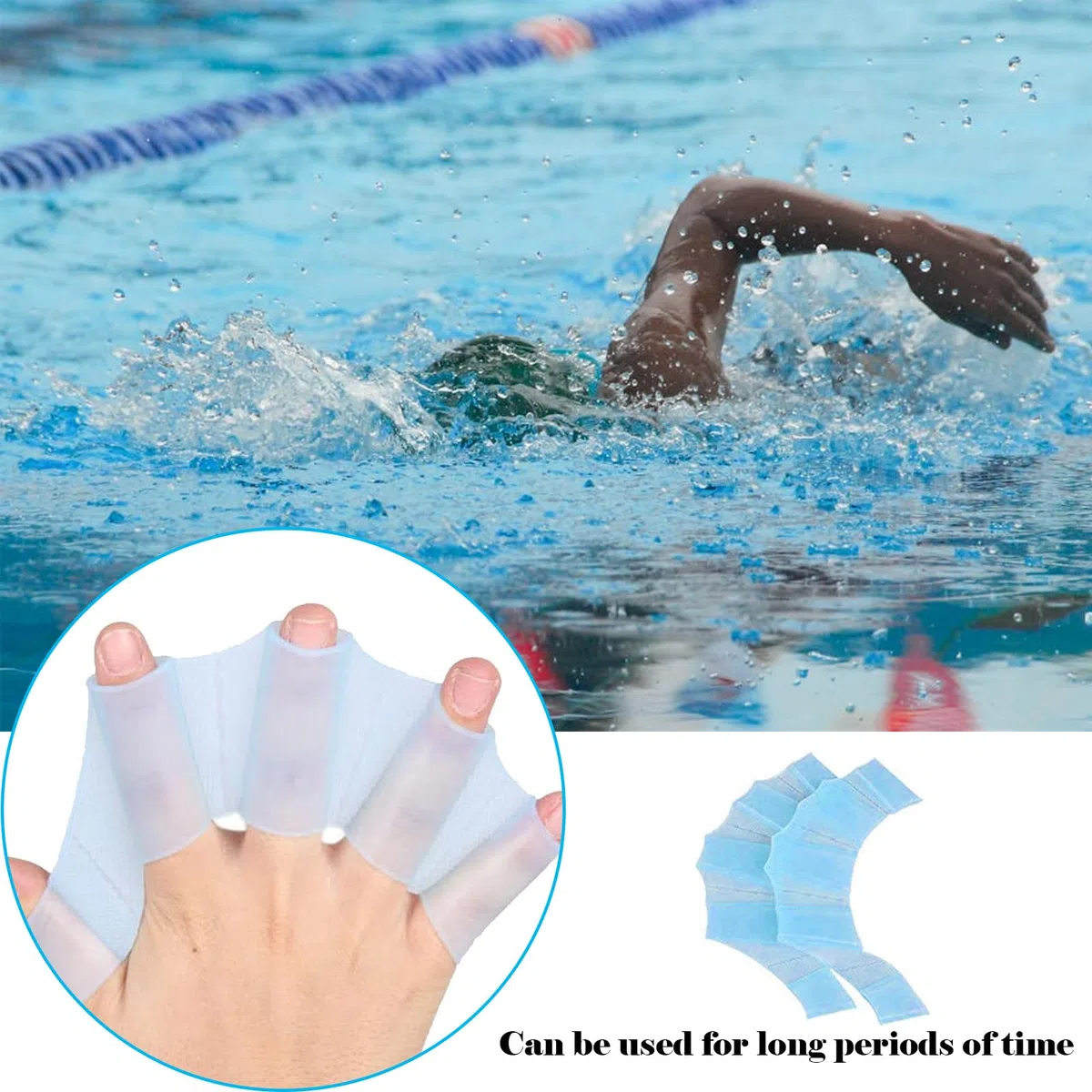 6 Paio Guanti da Allenamento per il Nuoto, Silicone Nuoto Fettucciato, Pinne per le Mani, Guanti Acquatici, Dita da Allenamento, Pinne da Nuoto Subacquee, per Bambini Donna Uomo (S/M/L, Blu)