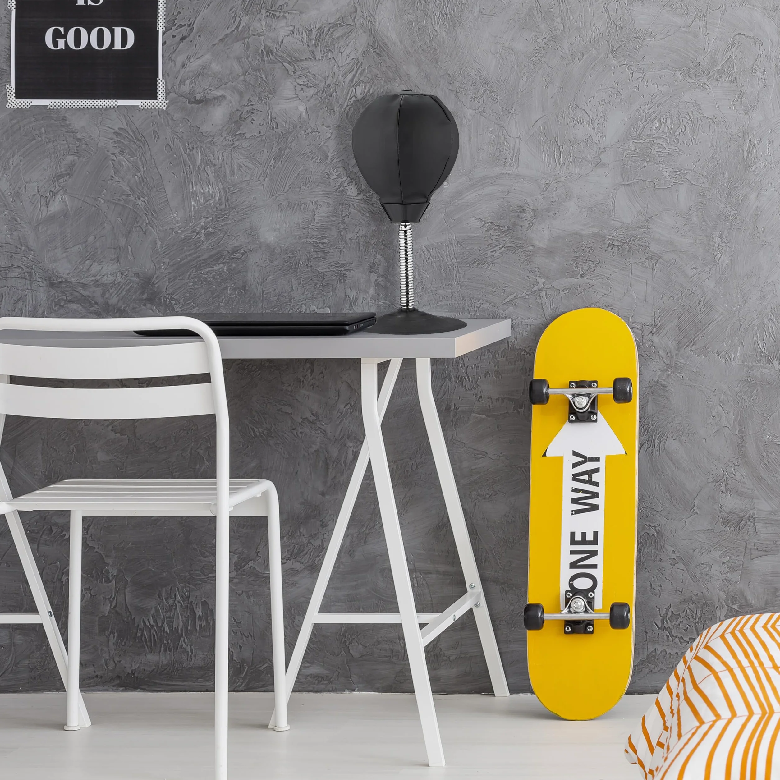 Relaxdays Punching Ball da Tavolo, Punchingball da Scrivania per Ufficio e Lavoro, Contro Lo Stress, Pungiball, Nero