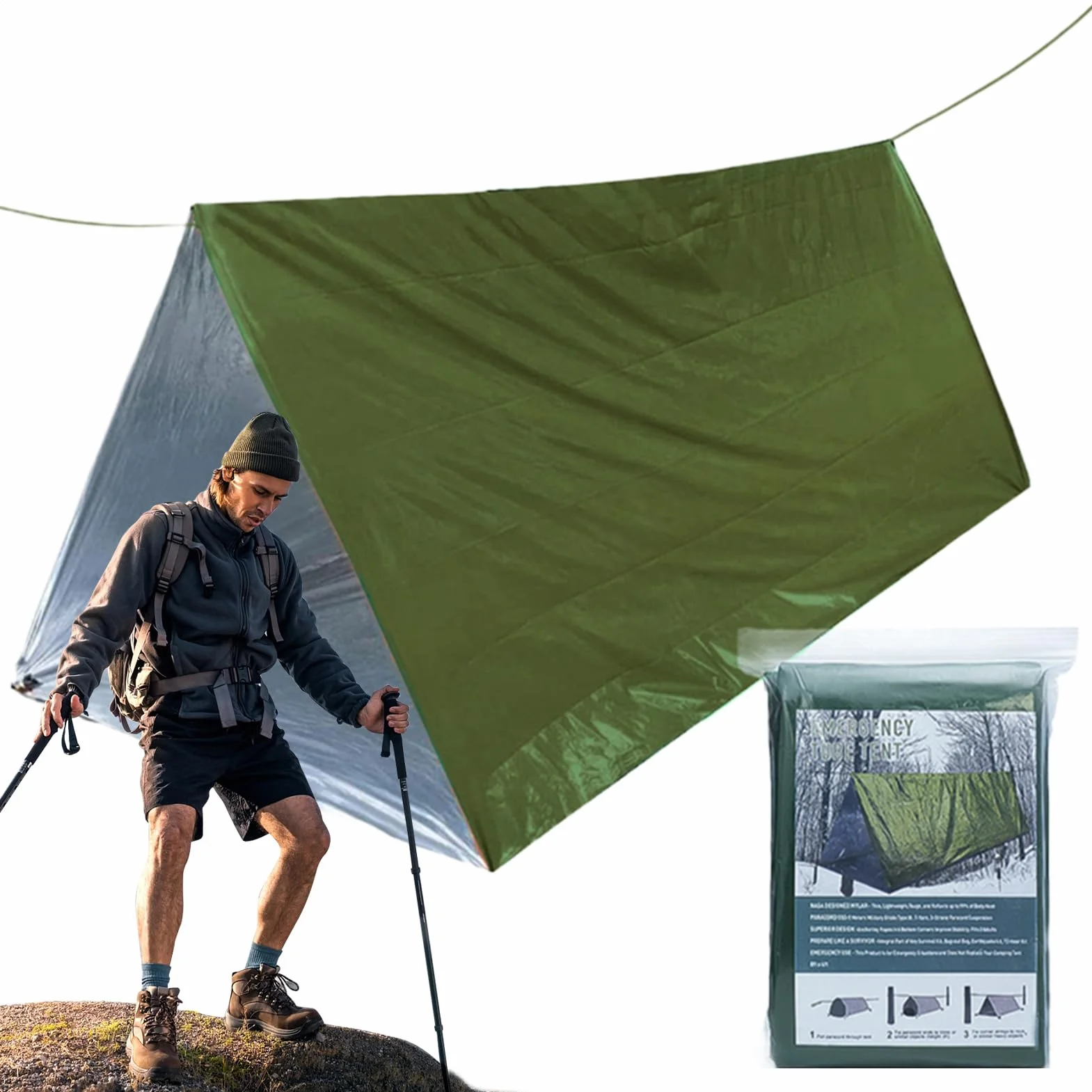 Telo termico sopravvivenza campeggio kit sacco a pelo leggero riflettente impermeabile alpinismo escursionismo