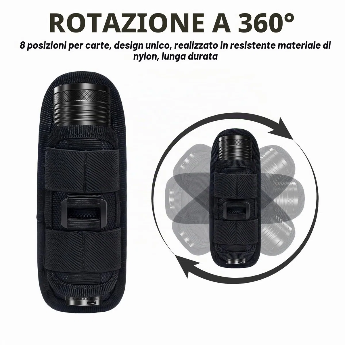 Custodia per Torcia Tascabile Girevole a 360 Gradi Con Clip per Cintura, Supporto Tattico per Attività All'aperto, Escursionismo, Caccia, Campeggio, Copertura in Nylon