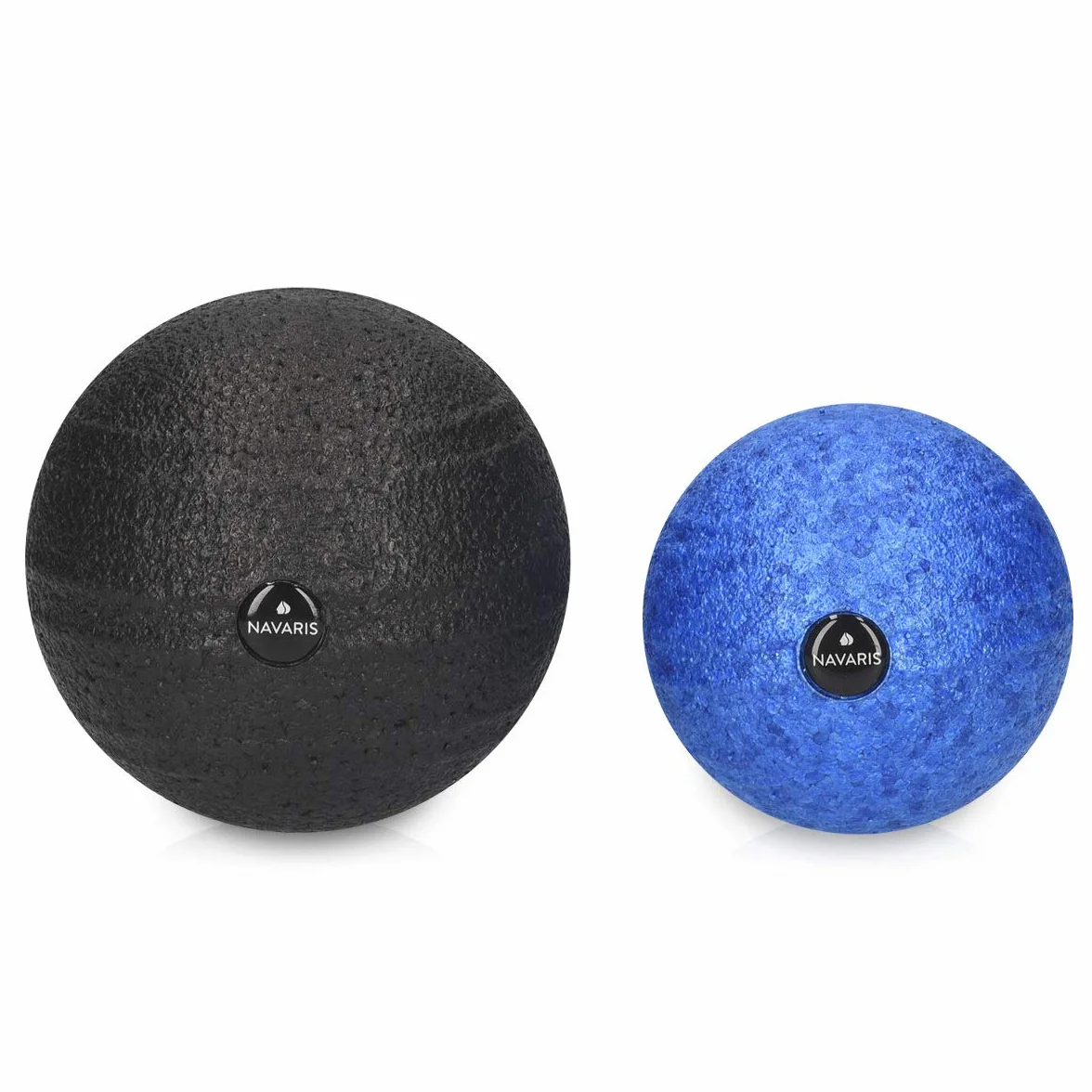 Navaris Sfere da Massaggio Fasce - Set 2x Palle Massaggianti Trigger Point Dolore Miofasciale - Palline Roller Ball Automassaggio 2 Misure - Blu Nero