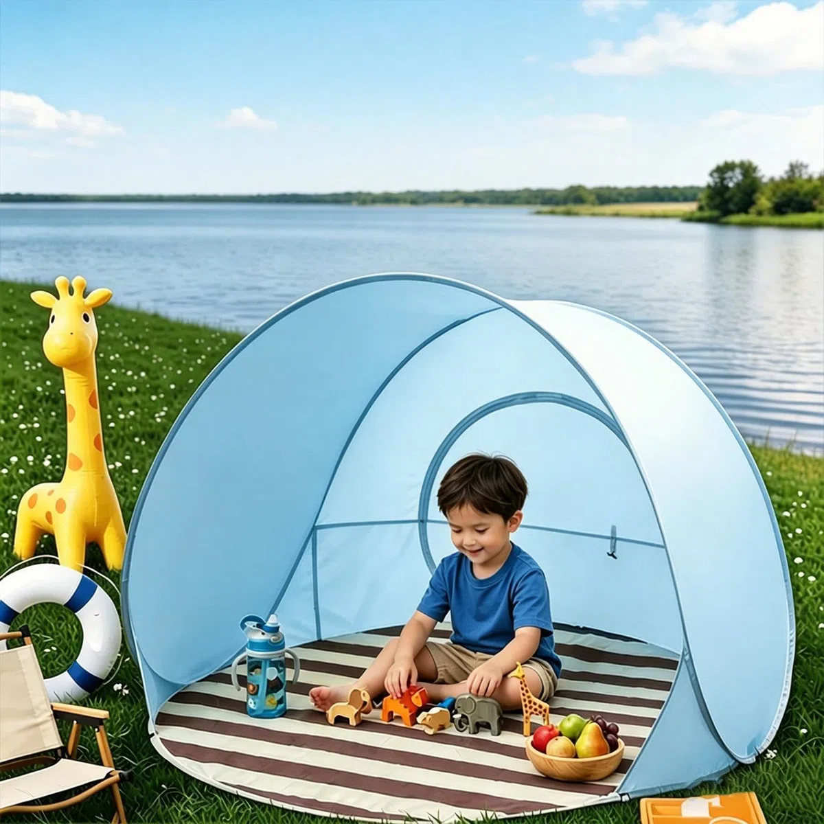Tenda Da Spiaggia | Tenda Da Spiaggia Pop-up Con Protezione UV | Tende Parasole Portatile Pop-up Con Finestra Di Ventilazione E Custodia | Tende Parasole Da Esterno Ad Apertura Rapida (Blu)