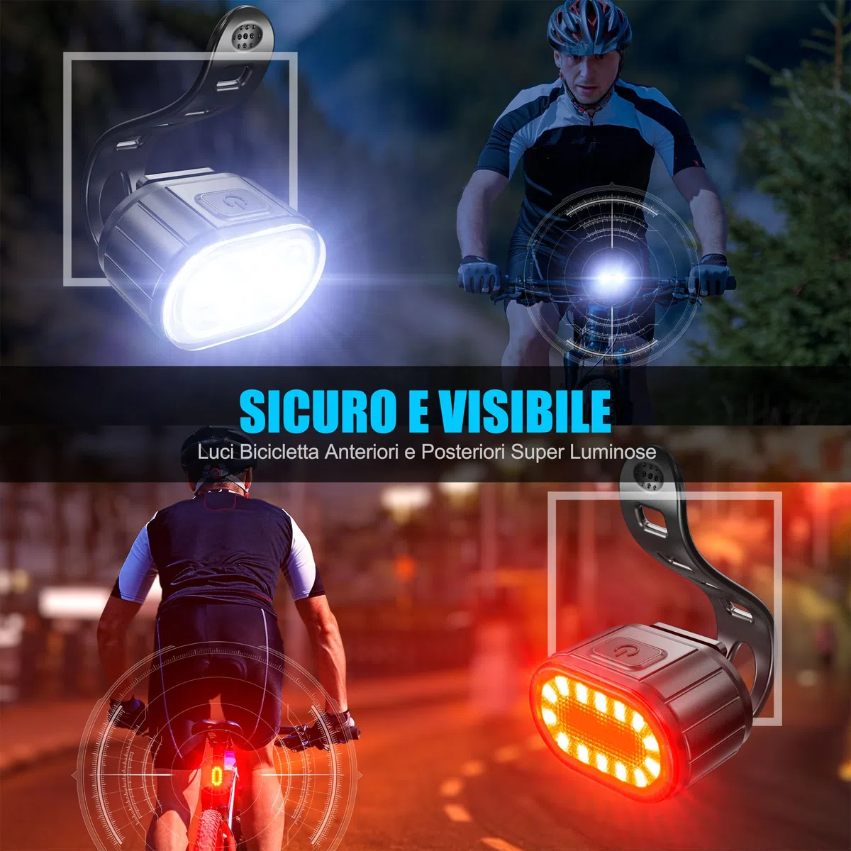 Luci Bicicletta Kit, Luci Anteriore e Posteriore per Bicicletta LED, USB Ricaricabile IPX5 Impermeabili 4+6 Modalità,Disponibile per Uomini Donne, Bambini e Biciclette da Montagna e da Strada.