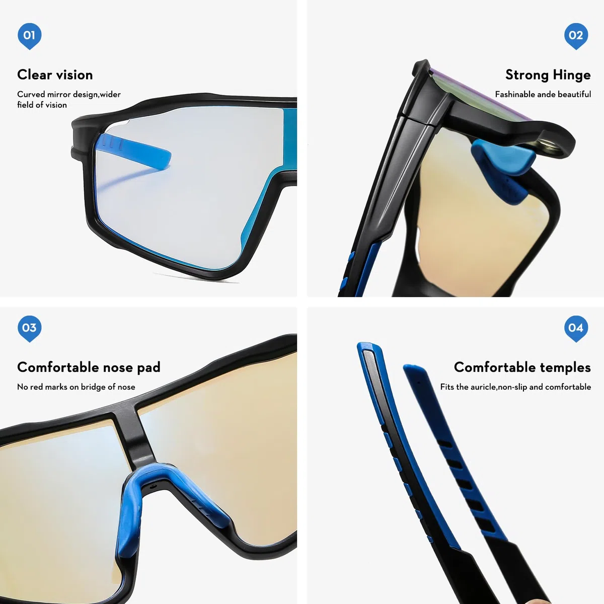 Occhiali da ciclismo da uomo, fotocromatici, sportivi, UV400, per ciclismo, corsa, attività all'aperto