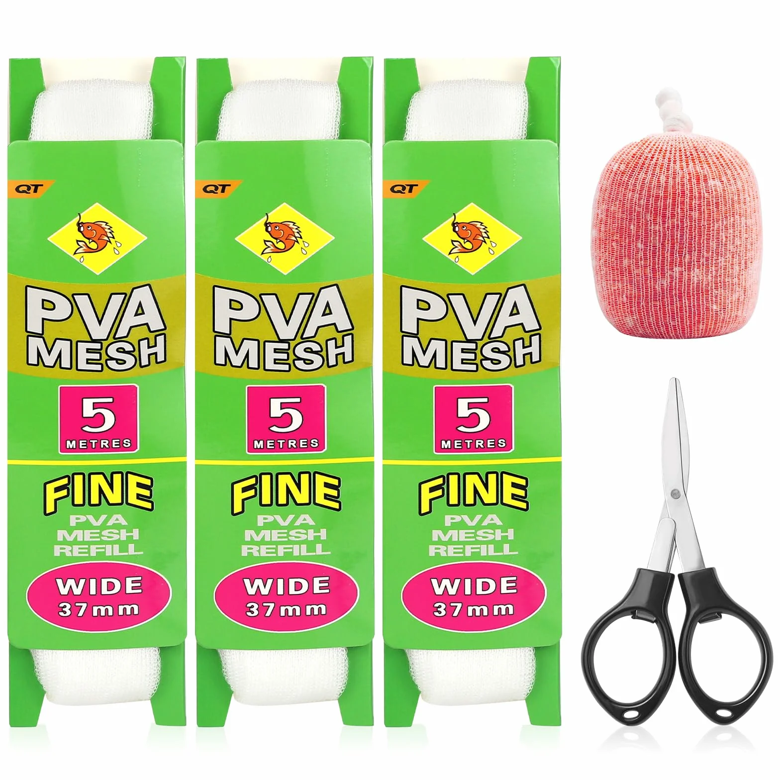 3 Pz 5m Pva Mesh Ricarica con Forbici 25/37 mm Ampie Borse in Pva Accessori per la Pesca Alla Carpa Sacchetti di Rete Solubili in Acqua Pva a Rapida Dissoluzione per l'Alimentazione Precisa