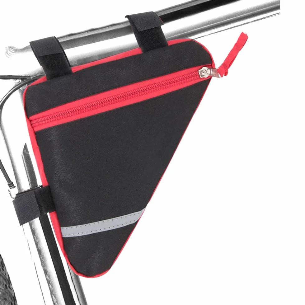 Borsa Triangolare Bicicletta, Borsa Triangolo Telaio Anteriore Bici, Borsa Triangolare Impermeabile Nylon, con Striscia Riflettente (Rosso)