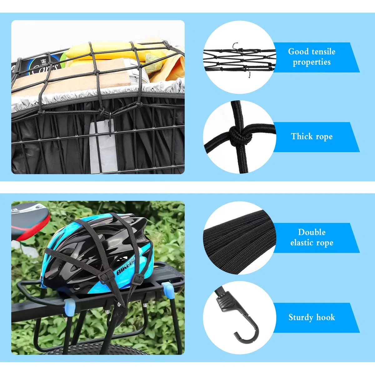 Copertura Antipioggia Per Cestini Da Bicicletta Strisce Catarifrangenti Copri Cestino Bicicletta con Rete Ragno Elastica Corda Elastici Moto e Organizzatore a coulisse, per la Maggior Parte Biciclette